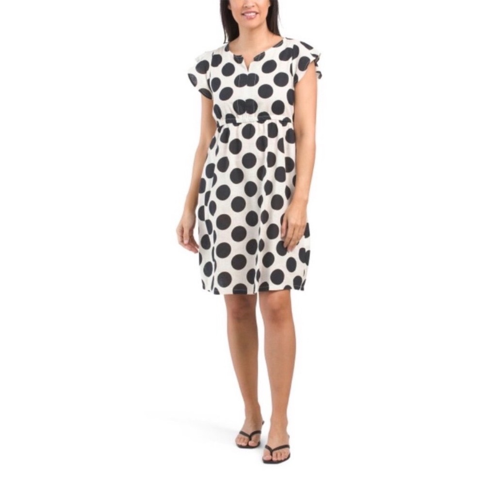 NWOT Terzo Millennio Womens Polka Dot Linen Blend Dress Made in Italy L